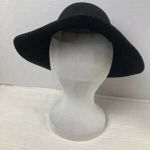 Collection 18 Hat Women Black Wool Felt Fedora Wide Brim Bow Ribbon Band Chic